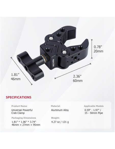 Abrazadera de Aluminio Mechrig 15-50mm para Cámara DSLR