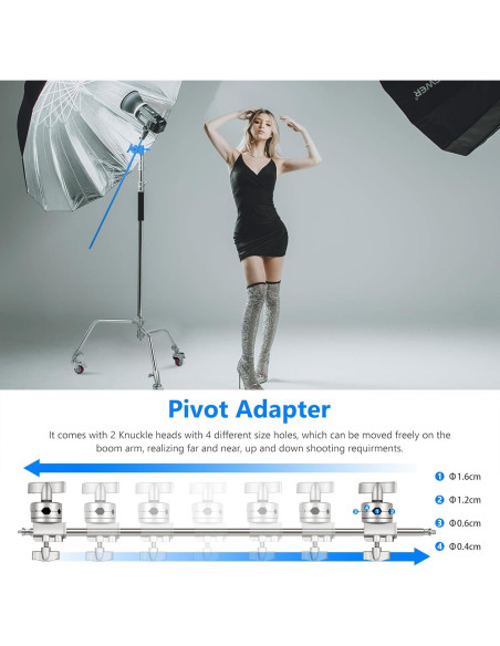 Soporte de Luz C Stand NEEWER 330cm con Ruedas y Brazo 120cm