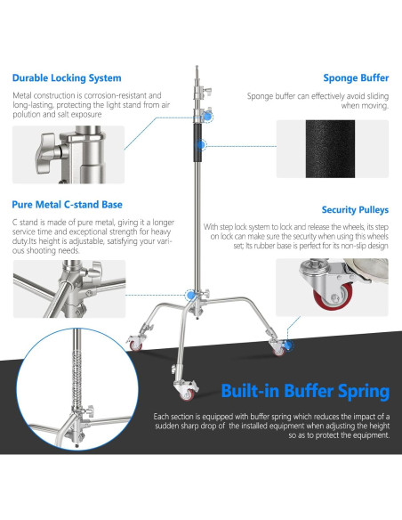 Soporte de Luz C Stand NEEWER 330cm con Ruedas y Brazo 120cm