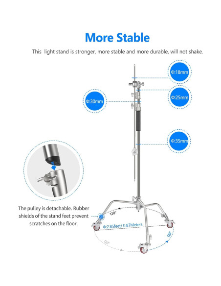 Soporte de Luz C Stand NEEWER 330cm con Ruedas y Brazo 120cm