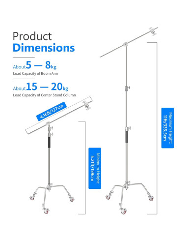 Soporte de Luz C Stand NEEWER 330cm con Ruedas y Brazo 120cm