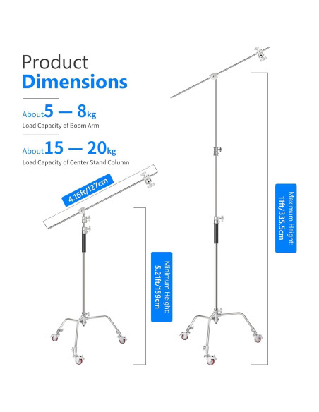 Soporte de Luz C Stand NEEWER 330cm con Ruedas y Brazo 120cm