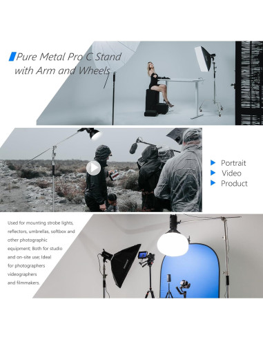 Soporte de Luz C Stand NEEWER 330cm con Ruedas y Brazo 120cm