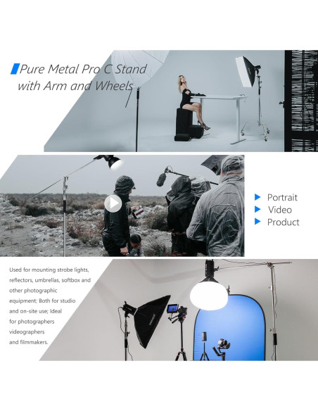 Soporte de Luz C Stand NEEWER 330cm con Ruedas y Brazo 120cm