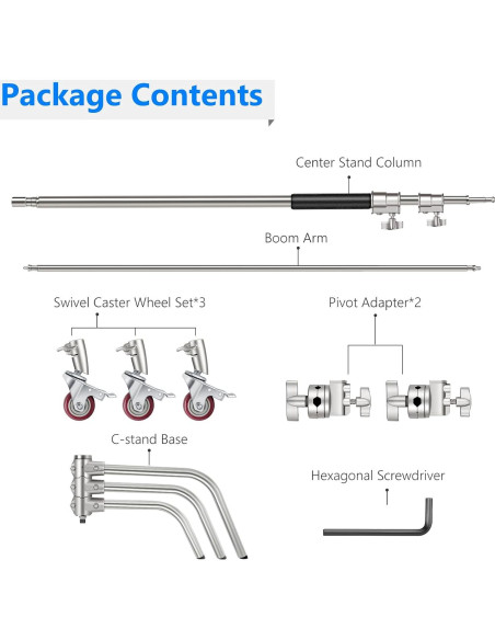 Soporte de Luz C Stand NEEWER 330cm con Ruedas y Brazo 120cm