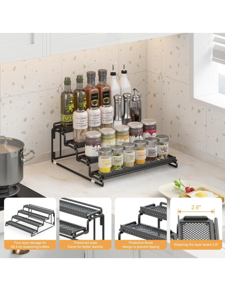 Estante Organizador de Especias Expandible LUHENPING 4 Niveles Negro