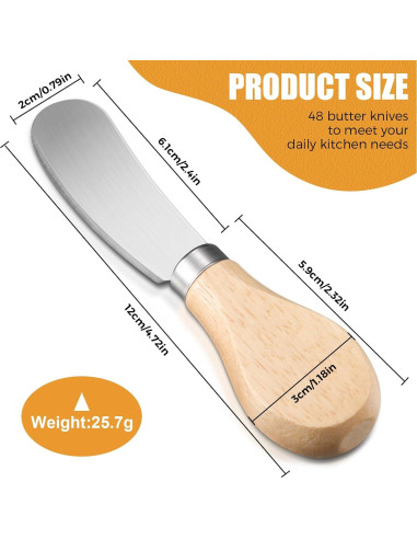 48 Cuchillos para Untar Queso Lanties con Mango de Madera