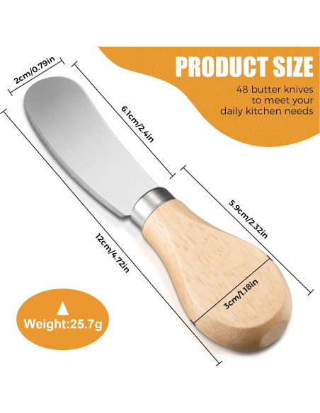 48 Cuchillos para Untar Queso Lanties con Mango de Madera