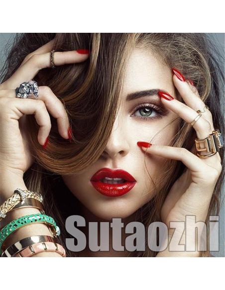 Kit 24 Uñas Postizas Francesas Rojas Sutaozhi con Lazos