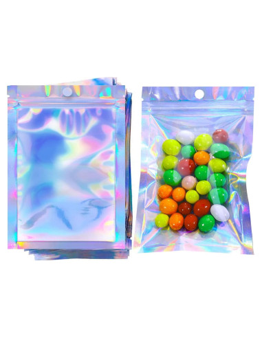 200 Bolsas Mylar Holográficas 3x10 cm Reutilizables con Cierre Zip