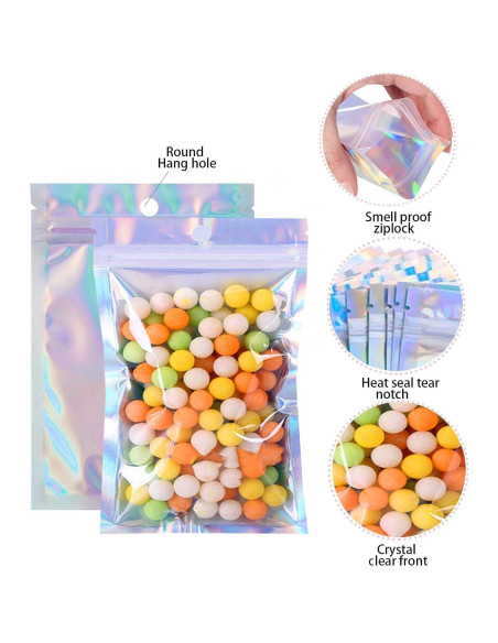 200 Bolsas Mylar Holográficas 3x10 cm Reutilizables con Cierre Zip
