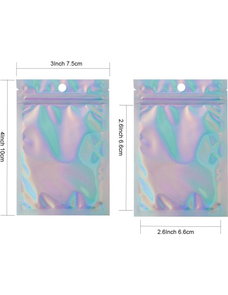 200 Bolsas Mylar Holográficas 3x10 cm Reutilizables con Cierre Zip