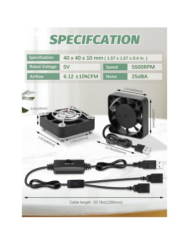 Ventilador USB Mini 40mm AmRunJe x2 - Enfriador Compacto 5V