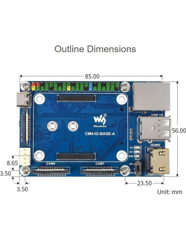 Mini Base Board para Raspberry Pi CM4 Waveshare - Conector GPIO 40PIN