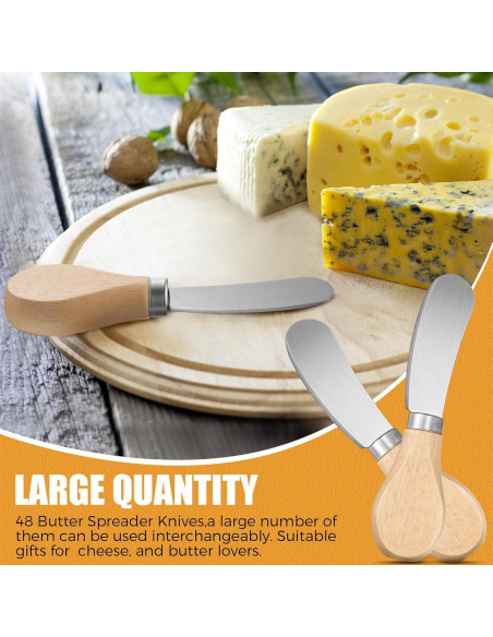 48 Cuchillos para Untar Queso Lanties con Mango de Madera