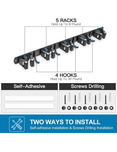 Soporte de Escoba IMILLET Acero Inoxidable 2 Paquetes 5 Soportes