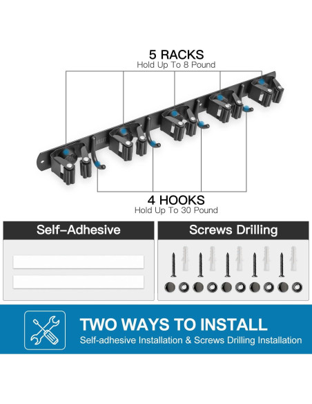 Soporte de Escoba IMILLET Acero Inoxidable 2 Paquetes 5 Soportes