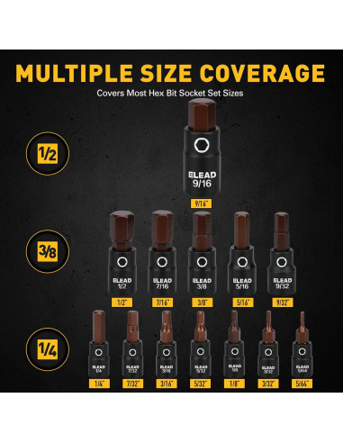 Juego de 16 Piezas Enchufe Hexagonal SAE ELEAD Acero S2