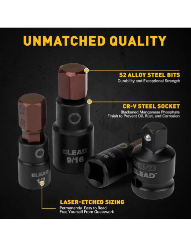 Juego de 16 Piezas Enchufe Hexagonal SAE ELEAD Acero S2