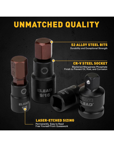 Juego de 16 Piezas Enchufe Hexagonal SAE ELEAD Acero S2