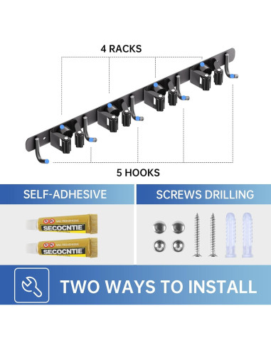 Soporte de Escoba ZONGOOL Pack de 2 Acero Inoxidable Negro
