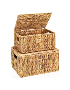 Cesta de Almacenamiento de Mimbre FairyHaus 2Pack con Tapa