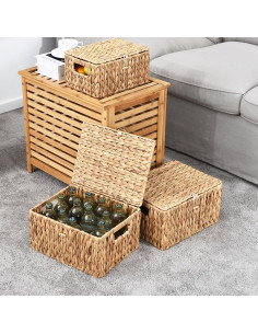 Cesta de Almacenamiento de Mimbre FairyHaus 2Pack con Tapa 2