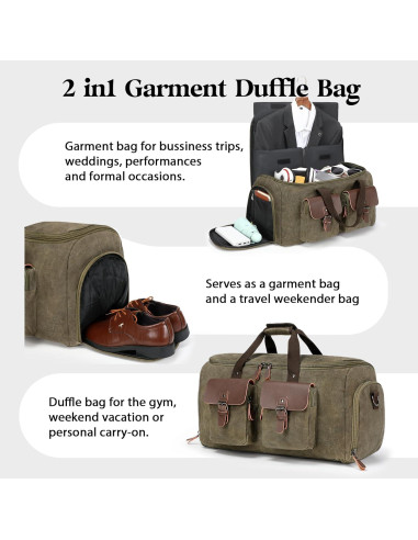 Bolsa de Viaje Duffle 2 en 1 Gris Vintage - Ropa y Traje