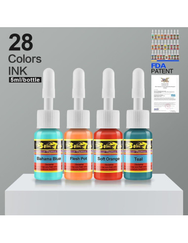 Juego de Tinta para Tatuajes Solong 28 Colores 5ml Profesional