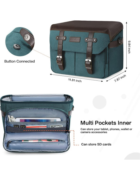 Bolsa de Cámara Cruzada MOSISO de Cuero PU Vintage Verde Teal