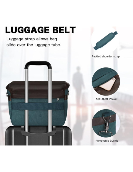 Bolsa de Cámara Cruzada MOSISO de Cuero PU Vintage Verde Teal