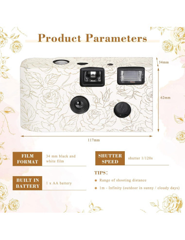 Cámara Desechable Zhengmy 4 Pack con Flash 34mm Blanco y Negro