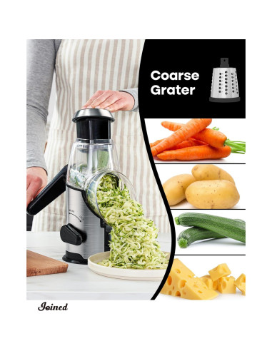 Rallador de Queso Rotativo Unido con Mango y 3 Cuchillas