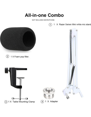 Brazo de Soporte para Micrófono Razer Seiren X Blanco con Filtro Antipop