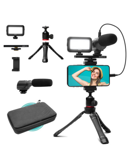 Kit de Vlogging Movo uVlogger con Micrófono y Luz LED