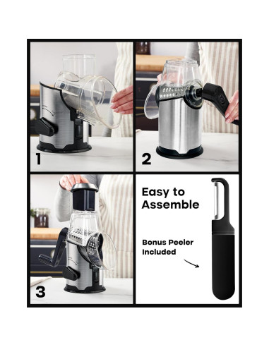 Rallador de Queso Rotativo Unido con Mango y 3 Cuchillas