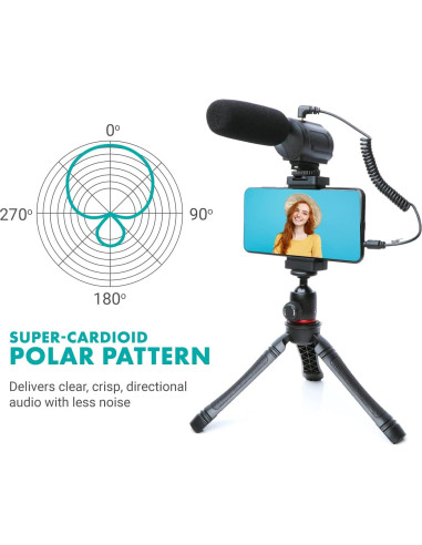 Kit de Vlogging Movo uVlogger con Micrófono y Luz LED