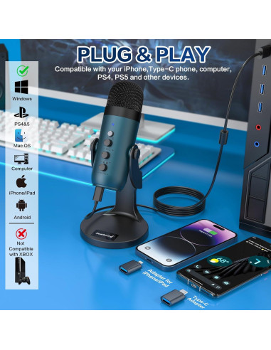 Micrófono USB ZealSound K66T con Filtro Pop y Accesorios