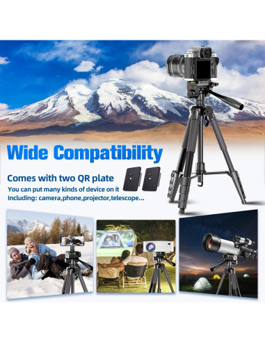 Trípode de Cámara Arsoer 187.96 cm Ligero para DSLR y Teléfono