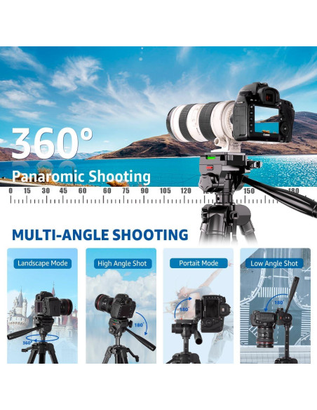 Trípode de Cámara Arsoer 187.96 cm Ligero para DSLR y Teléfono
