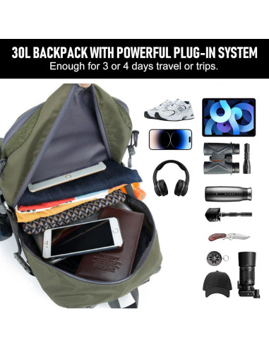 Mochila de Senderismo 30L NPJGKY Impermeable Verde Militar