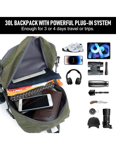 Mochila de Senderismo 30L NPJGKY Impermeable Verde Militar