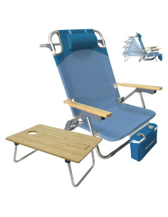 Silla de Playa Plegable WKFAMOUT Azul con Mesa y Bolsa Térmica