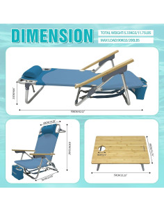 Silla de Playa Plegable WKFAMOUT Azul con Mesa y Bolsa Térmica 2