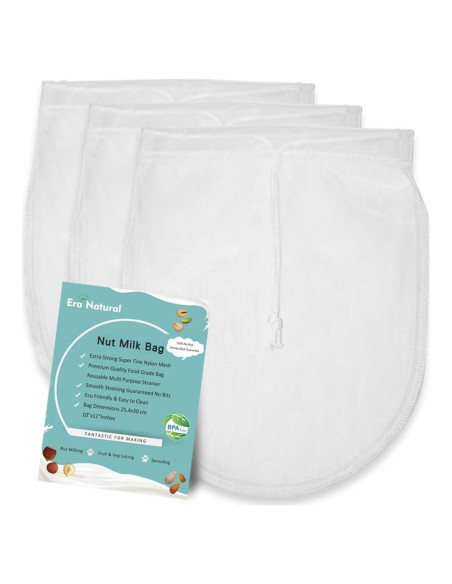 Bolsa de Leche de Nueces Reutilizable ERA NATURAL 3 Pzas 30x25 cm