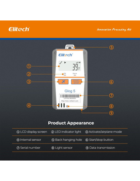 Registrador de Datos de Temperatura Elitech Glog5T 150 Días