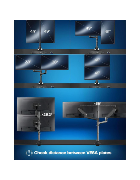 Soporte de Escritorio Doble VIVO STAND-V120K para 2 Monitores 49"