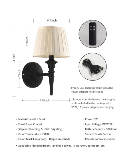 KDG Apliques de Pared Inalámbricos LED 5200mAh Set de 2