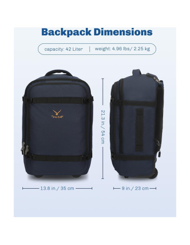 Mochila Rodante Hynes Eagle 42L Aprobada para Vuelo Azul
