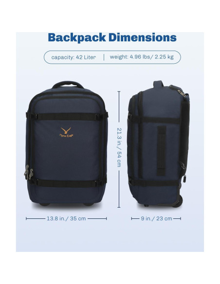 Mochila Rodante Hynes Eagle 42L Aprobada para Vuelo Azul